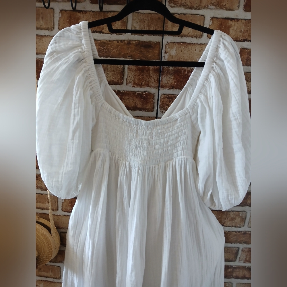 MARA HOFFMAN Swim White SUMMER Smocked Beachy COTTON Maxi Dress Women's Size S - Picture 10 of 13